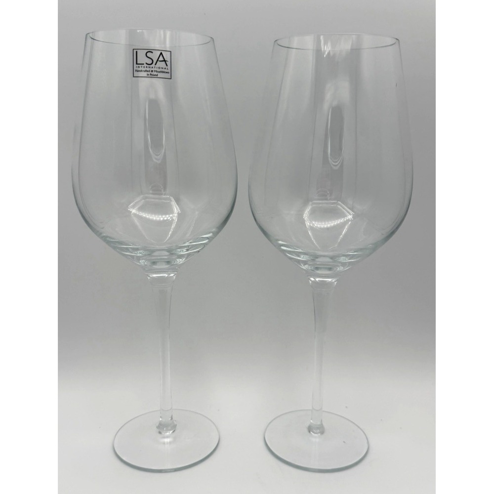 LSA International Wine Glasses Large Set of 2 Poland Handcrafted Mouth Blown